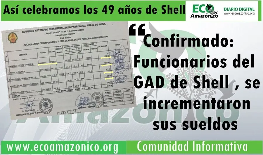 Funcionarios del GADP Shell se duplicaron los sueldos