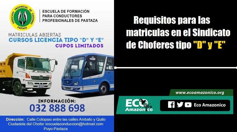 Requisitos para las matriculas en el Sindicato de Choferes tipo “D” y “E”