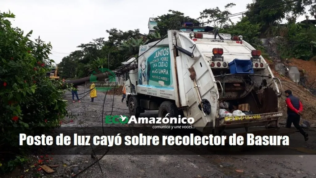 Poste de luz cayó sobre un camión recolector de Basura