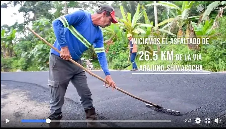 Inicia el asfaltado de 26.5 km de la vía Arajuno-Shiwacocha
