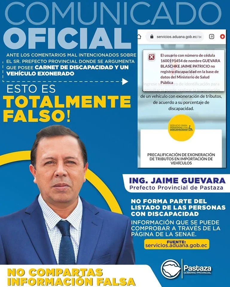 Prefecto aclaró la falsa información del carnet de discapacidad