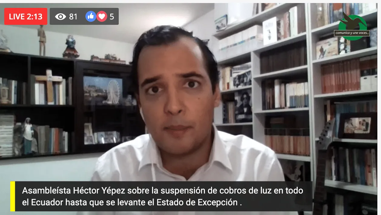 Sobre la suspensión el cobro de planillas de luz en todo el Ecuador