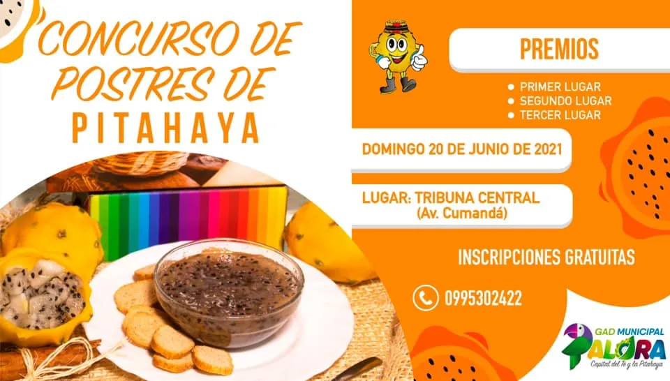 Alcaldía Palora CONCURSO GASTRONÓMICO: En estas festividades de celebración del Edén de la Amazonía, por sus 49 años de Cantonización, participa del concuros de platos típicos y postres de elaborados a base de nuestra fruta endémica "La Pitahaya". Invitados todos a degustar de lo mejor de la gastronomía.