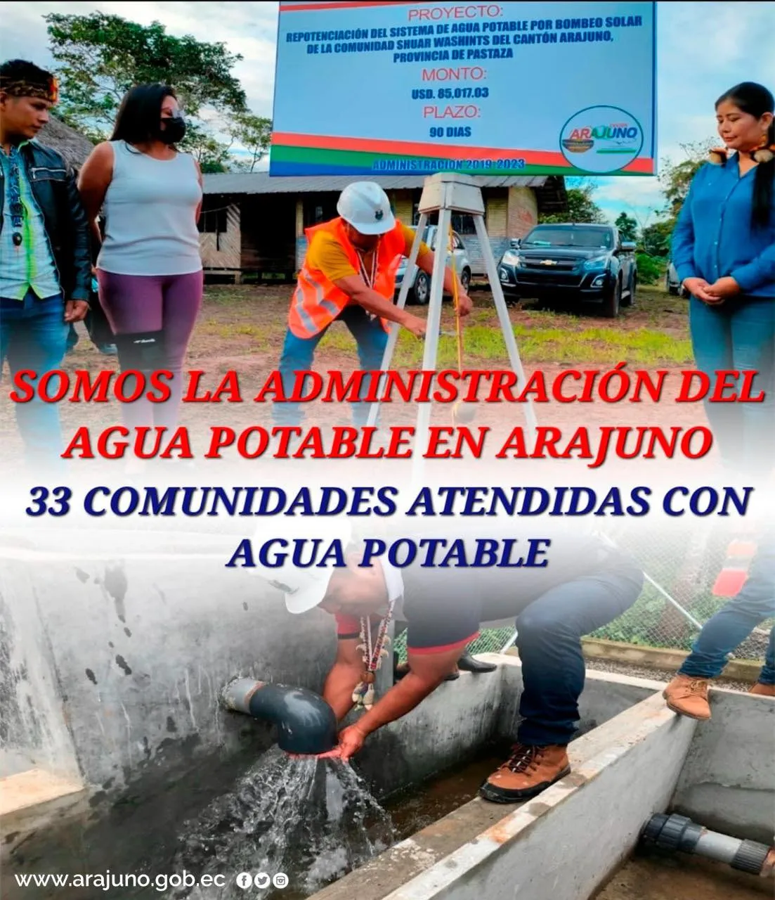 33 comunidades atendidas con agua potable en Arajuno