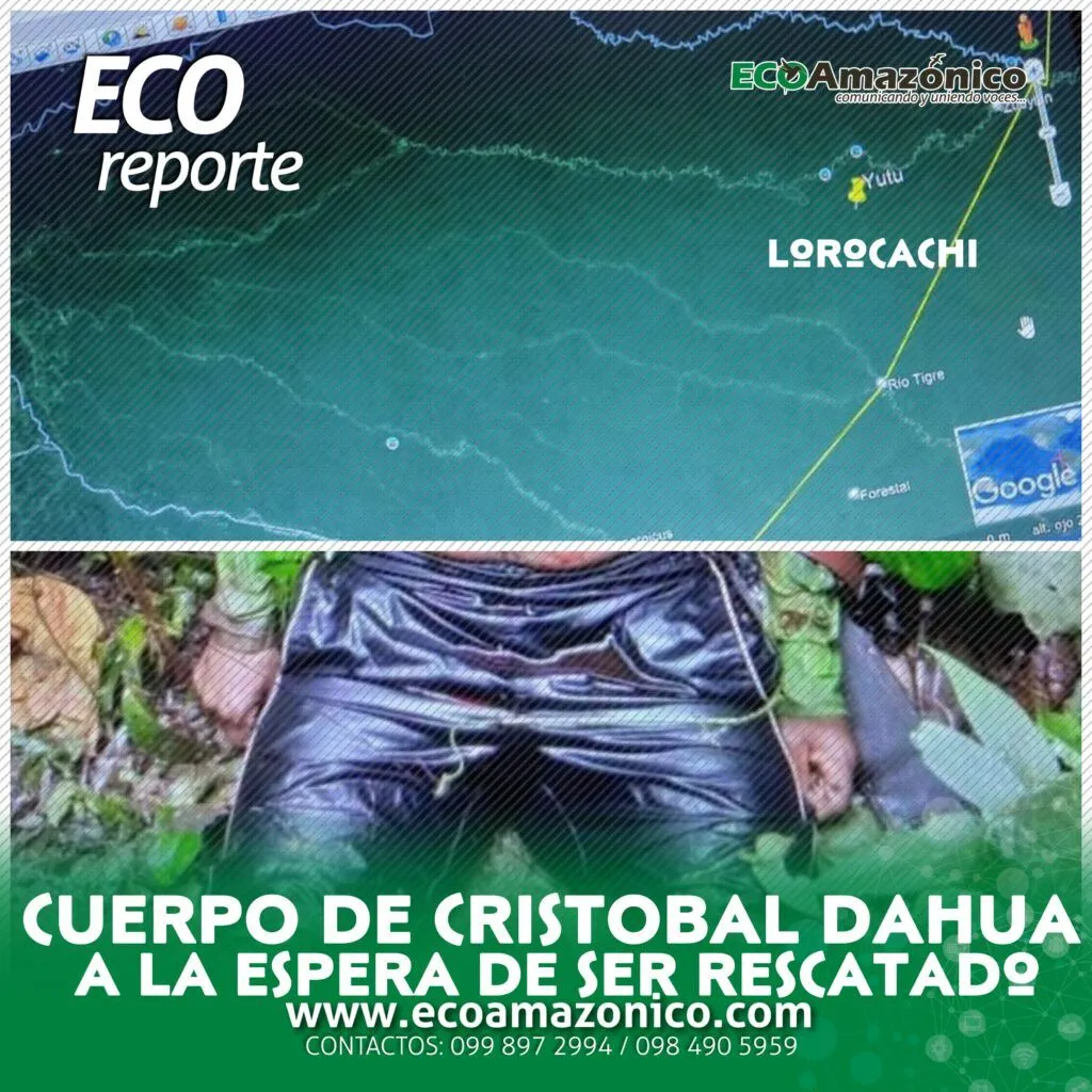 El cuerpo de Cristobal Dahua, a la espera de ser rescato de la selva