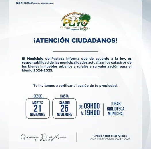 ¡Atención ciudadanos! Municipio de Pastaza
