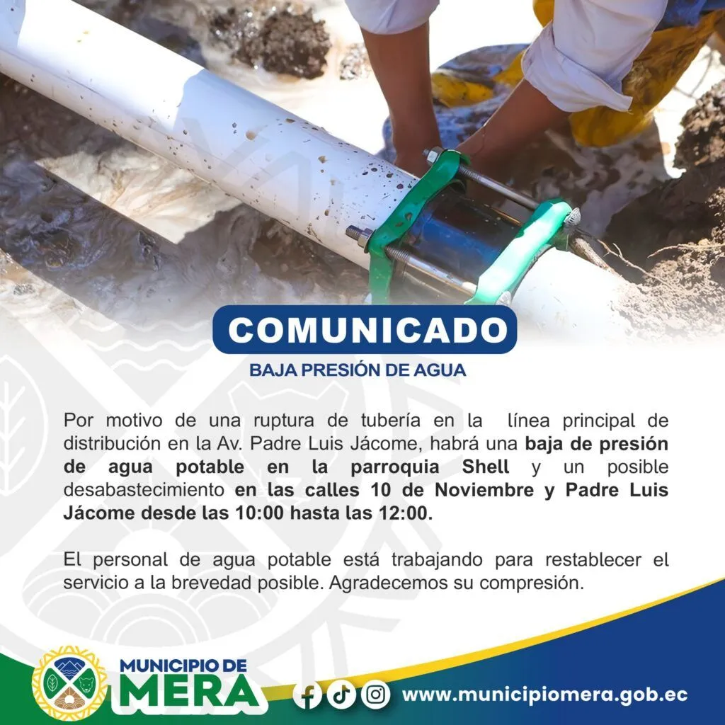Comunicado baja presión de agua en Mera
