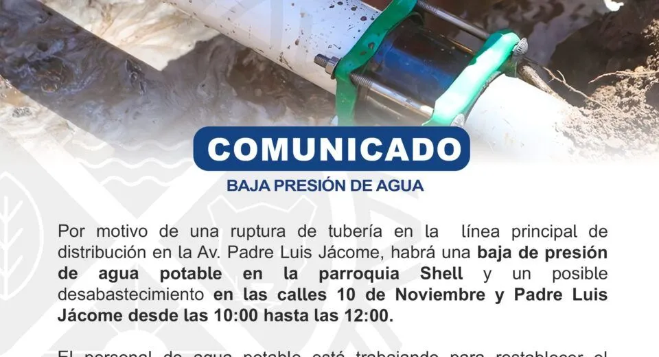 Comunicado baja presión de agua en Mera